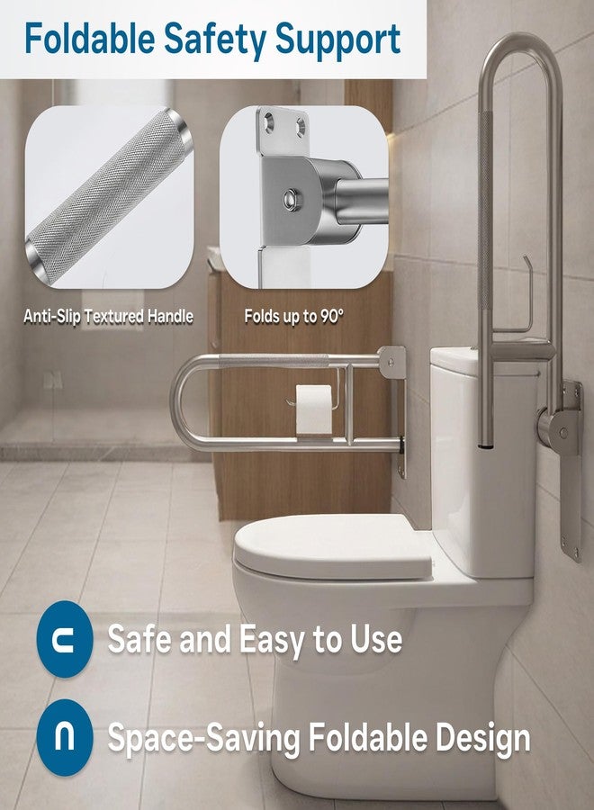 M JINGMEI 24-Inch Foldable Toilet Grab Bar - 90° Flip-Up Design, 304 Stainless Steel, Anti-Slip Grip with Built-in Paper Holder, Wall-Mounted Handicap Safety Rail for Seniors, Disabled, Pregnant - Image 2