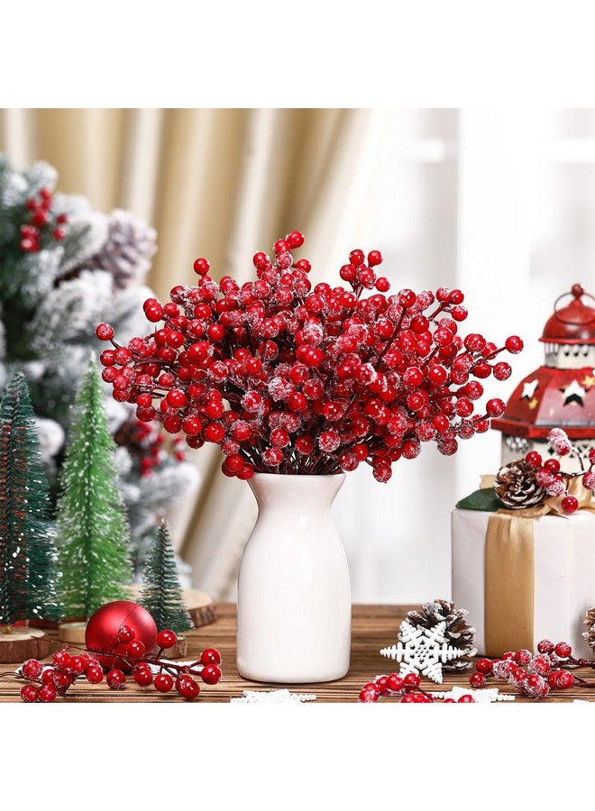 Janinka Janinka 60 Pcs Christmas Snow Frosted Artificial Berry Branches 7.87 Inch Floral Berry Picks Holly Berry Stems Berry Picks and Sprays for Xmas Tree Garland Wreath Vase Filler Decor(Red)  - Image 4
