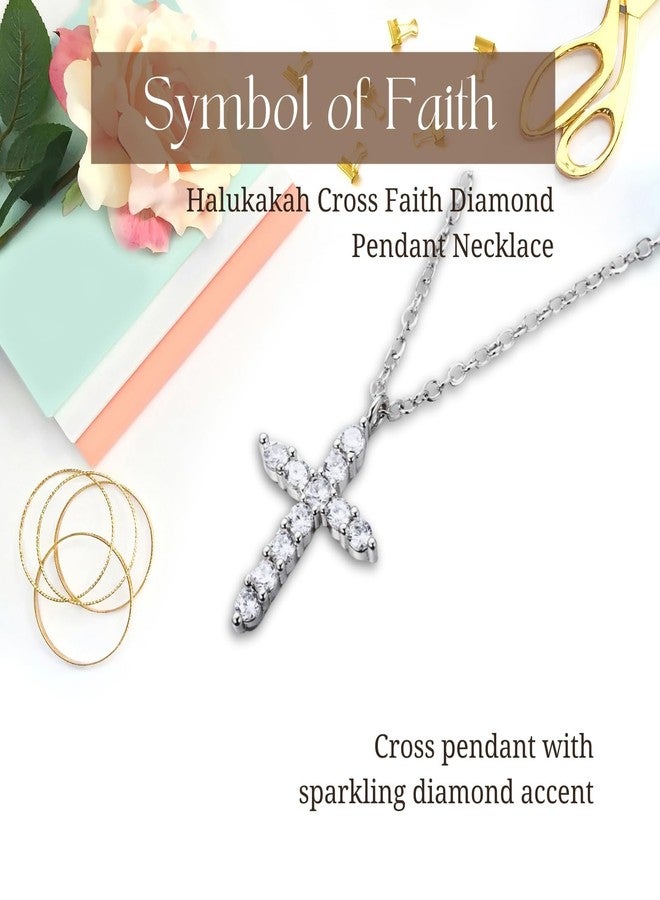 Halukakah Platinum Plated Cross Faith Diamond Pendant Necklace for Kids|Eco-Friendly Handcrafted|Adjustable Length|Designed in Italy|With Message Card|for Birthdays,Graduations,Special Celebrations - Image 3