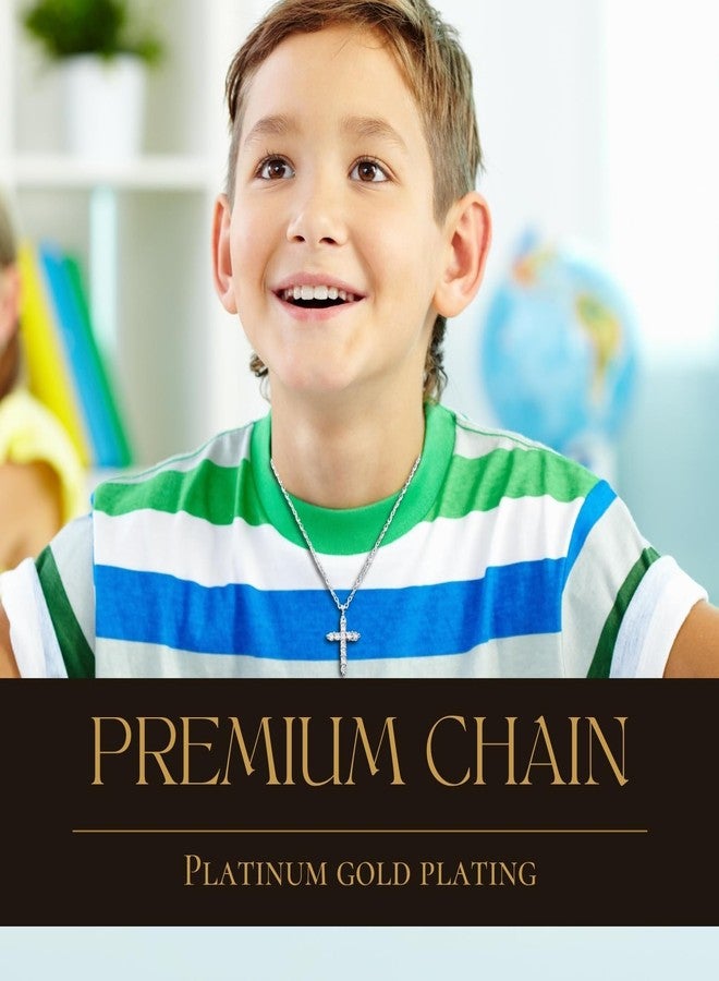 Halukakah Platinum Plated Cross Faith Diamond Pendant Necklace for Kids|Eco-Friendly Handcrafted|Adjustable Length|Designed in Italy|With Message Card|for Birthdays,Graduations,Special Celebrations - Image 2