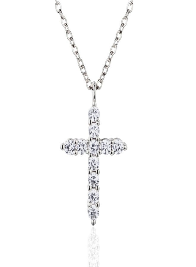 Halukakah Platinum Plated Cross Faith Diamond Pendant Necklace for Kids|Eco-Friendly Handcrafted|Adjustable Length|Designed in Italy|With Message Card|for Birthdays,Graduations,Special Celebrations - Image 1