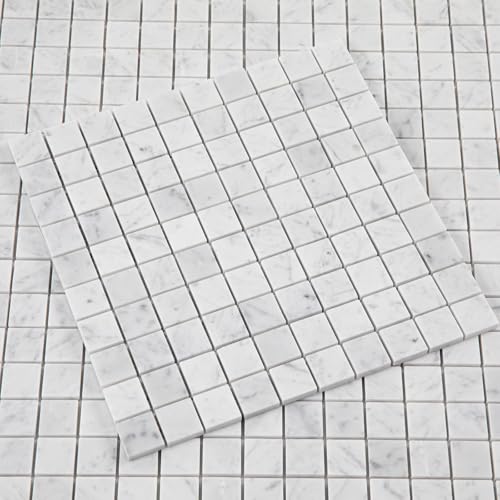 Lovdeco Carrara White Marble Stone 1 Inch Square Italian Bianco Carrera Marble Mosaic Tile for Kitchen Wall Bathroom Shower Floor (5 Sheet, Honed) - Image 1