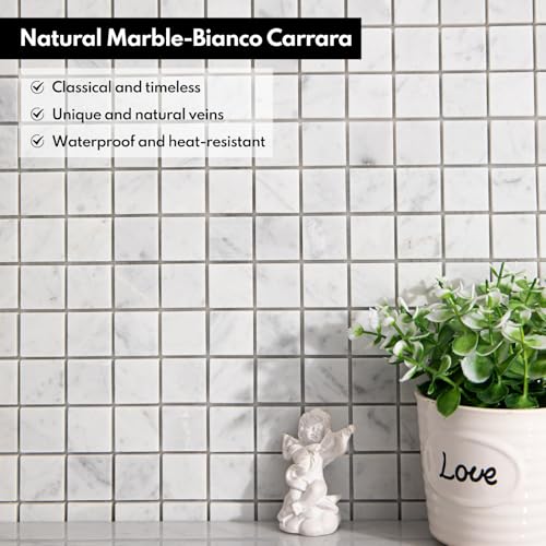 Lovdeco Carrara White Marble Stone 1 Inch Square Italian Bianco Carrera Marble Mosaic Tile for Kitchen Wall Bathroom Shower Floor (5 Sheet, Honed) - Image 5