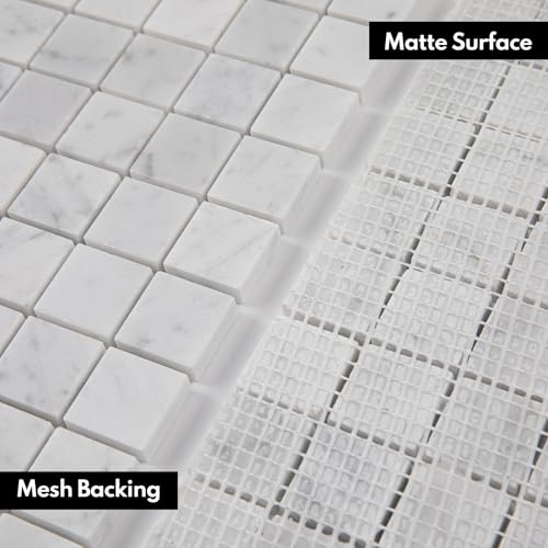 Lovdeco Carrara White Marble Stone 1 Inch Square Italian Bianco Carrera Marble Mosaic Tile for Kitchen Wall Bathroom Shower Floor (5 Sheet, Honed) - Image 4