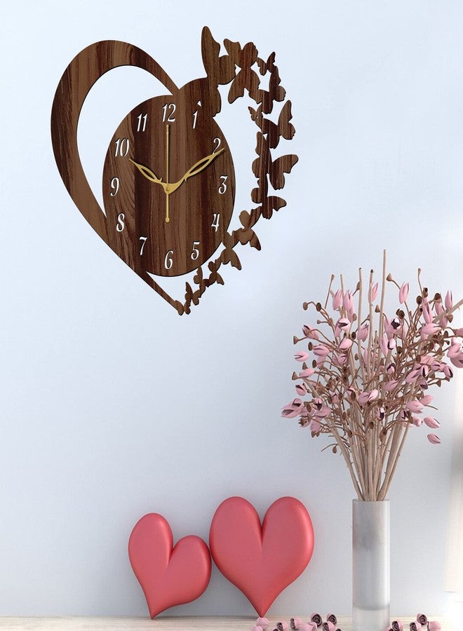في بي كي ساعة حائط على شكل قلب وفراشة مصنوعة من خشب MDF مقاس 30×30 سم (12 بوصة، لون ونجي) - 10 - Image 2