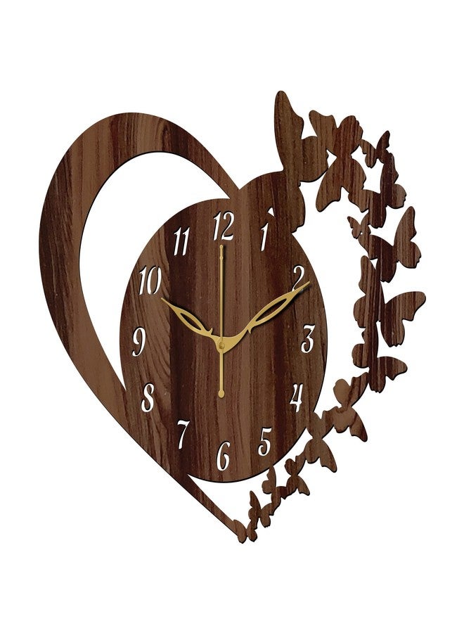 في بي كي ساعة حائط على شكل قلب وفراشة مصنوعة من خشب MDF مقاس 30×30 سم (12 بوصة، لون ونجي) - 10 - Image 1