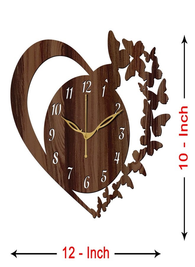 في بي كي ساعة حائط على شكل قلب وفراشة مصنوعة من خشب MDF مقاس 30×30 سم (12 بوصة، لون ونجي) - 10 - Image 4