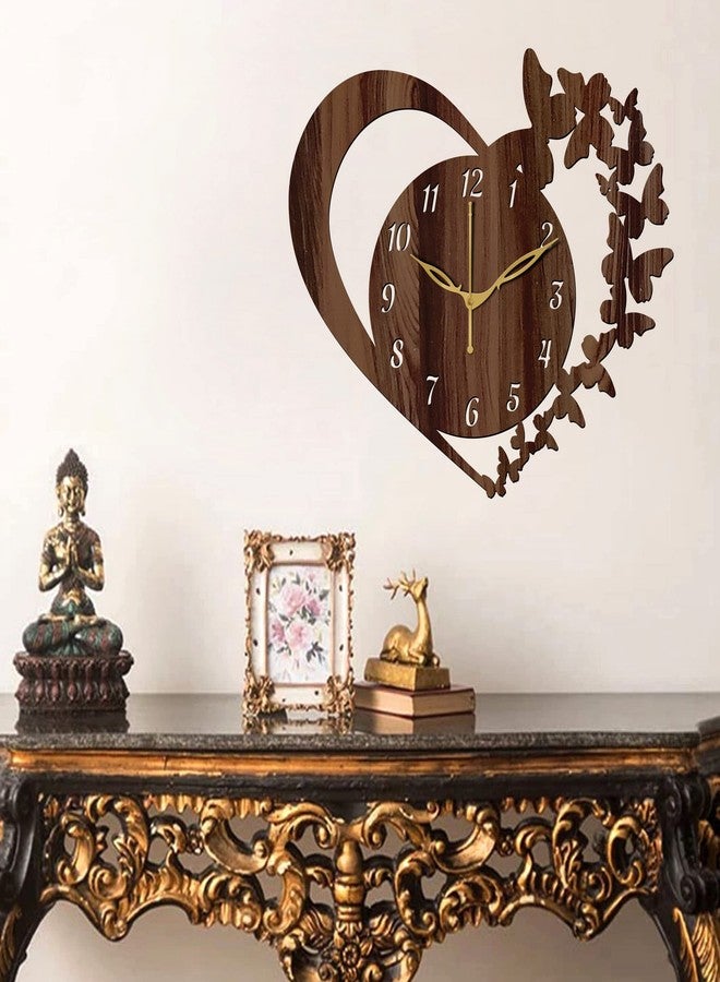 في بي كي ساعة حائط على شكل قلب وفراشة مصنوعة من خشب MDF مقاس 30×30 سم (12 بوصة، لون ونجي) - 10 - Image 3