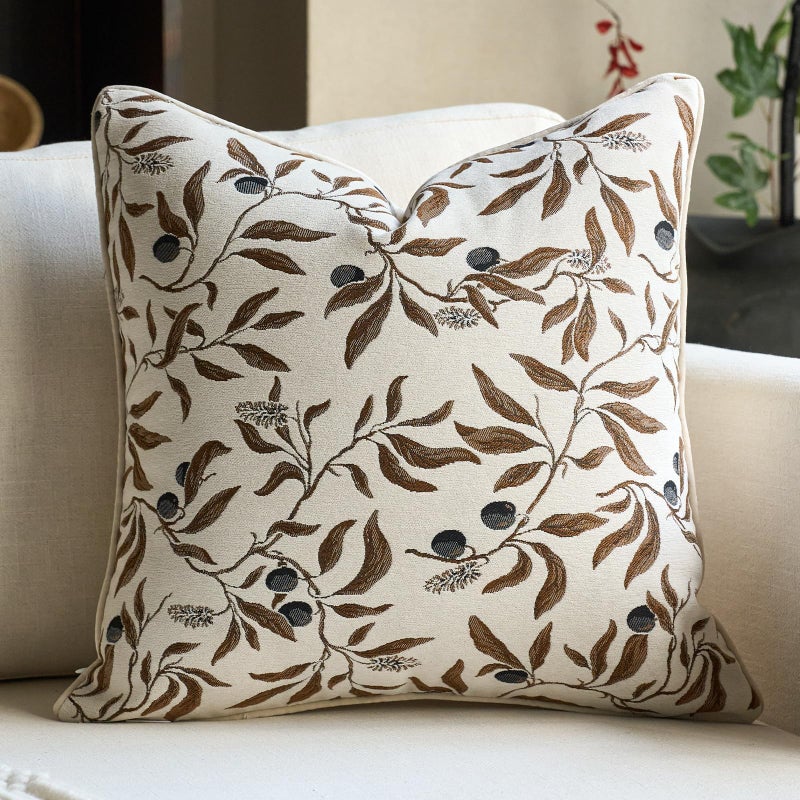 Alerfa Beige Floral Throw Pillow Cover 18 x 18 Inch Sqaure Luxury Decorative Pillow Cover for Couch Living Room Bedroom - Image 1
