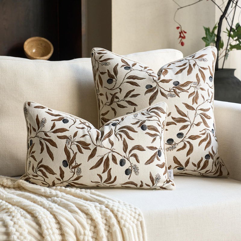 Alerfa Beige Floral Throw Pillow Cover 18 x 18 Inch Sqaure Luxury Decorative Pillow Cover for Couch Living Room Bedroom - Image 4