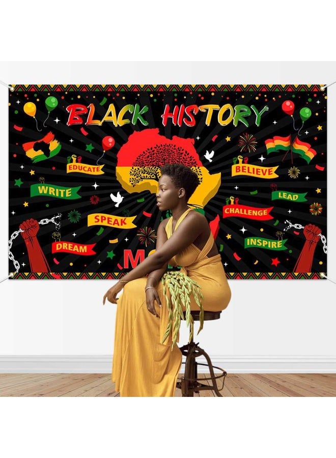 Mocsicka Black History Month Banner Backdrop Classroom School African America Black History Month Decorations Banner Background Photo Booth Props 70.8 x 43.3 inch - Image 3