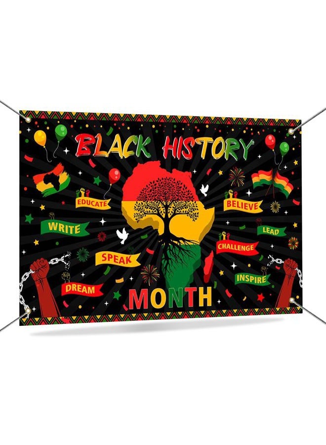 Mocsicka Black History Month Banner Backdrop Classroom School African America Black History Month Decorations Banner Background Photo Booth Props 70.8 x 43.3 inch - Image 1
