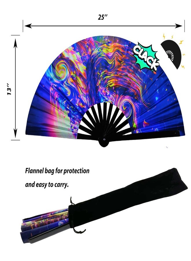 YKuzLx 13‘’ UV Glow Large Rave Fan for Men Women, Popping Fan for Line Dancing, Decorative Folding Hand Fan for Party, Home Decoration, Gift, Music Festival Essential, EDM Rave Accessories (Waves) - Image 3