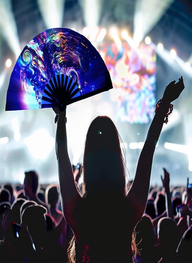 YKuzLx 13‘’ UV Glow Large Rave Fan for Men Women, Popping Fan for Line Dancing, Decorative Folding Hand Fan for Party, Home Decoration, Gift, Music Festival Essential, EDM Rave Accessories (Waves) - Image 5