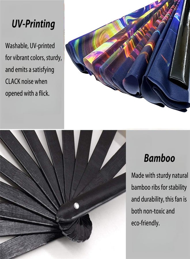 YKuzLx 13‘’ UV Glow Large Rave Fan for Men Women, Popping Fan for Line Dancing, Decorative Folding Hand Fan for Party, Home Decoration, Gift, Music Festival Essential, EDM Rave Accessories (Waves) - Image 4