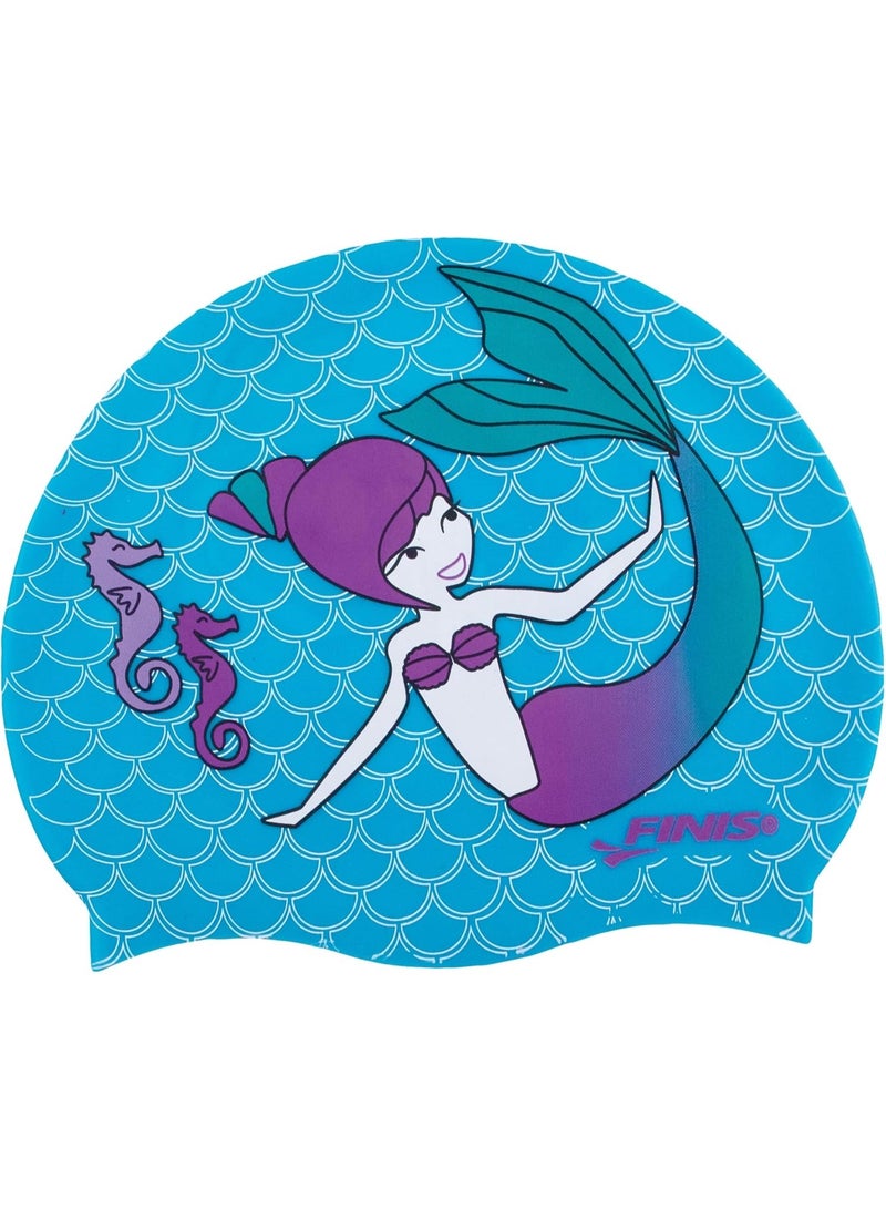 FINIS Mermaid Kids Swim Cap - 100% Silicone - Fun Prints - Universal Fit - Chlorine Protection - Paradise - Image 1