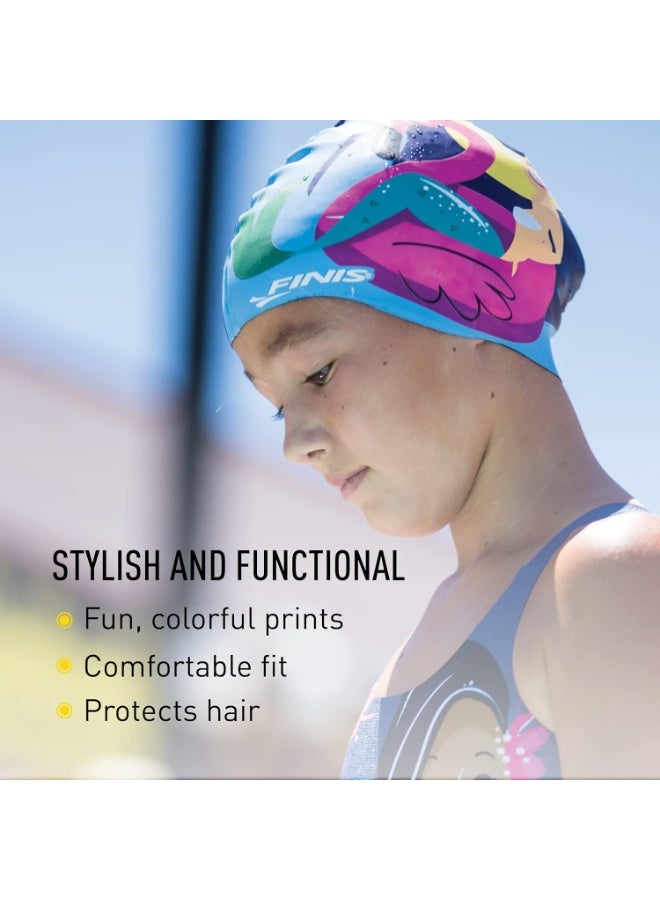 FINIS Mermaid Kids Swim Cap - 100% Silicone - Fun Prints - Universal Fit - Chlorine Protection - Paradise - Image 3