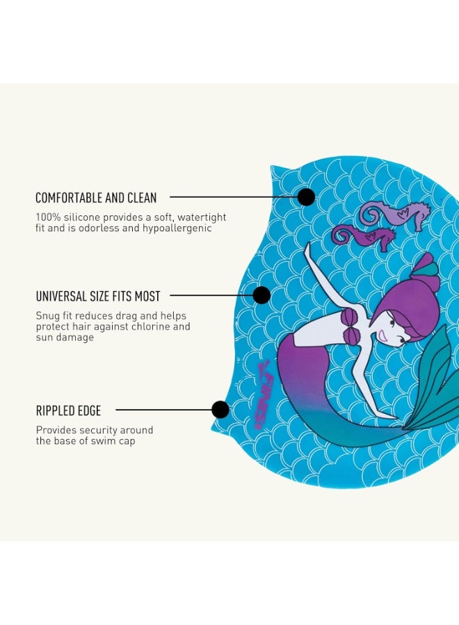 FINIS Mermaid Kids Swim Cap - 100% Silicone - Fun Prints - Universal Fit - Chlorine Protection - Paradise - Image 4