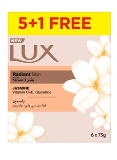 Lux Bar Soap for radiant skin Jasmine with Vitamin C E Glycerine 75g Pack of 6  - Image 1