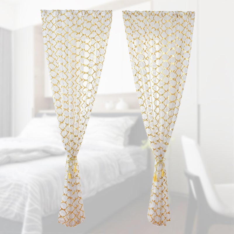1 Pc Rod Shading Voile Curtain Minimalist Indoor Gird Bronzing Decorative Window Screening Small Half Shading Tulle for Living Room - 100x200cm (Golden) - Image 3