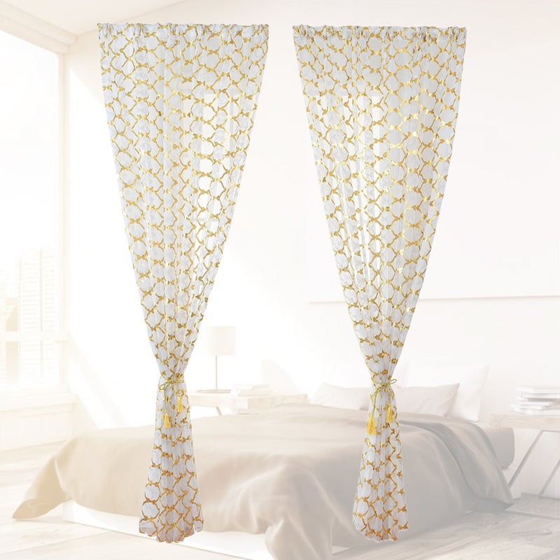 1 Pc Rod Shading Voile Curtain Minimalist Indoor Gird Bronzing Decorative Window Screening Small Half Shading Tulle for Living Room - 100x200cm (Golden) - Image 5