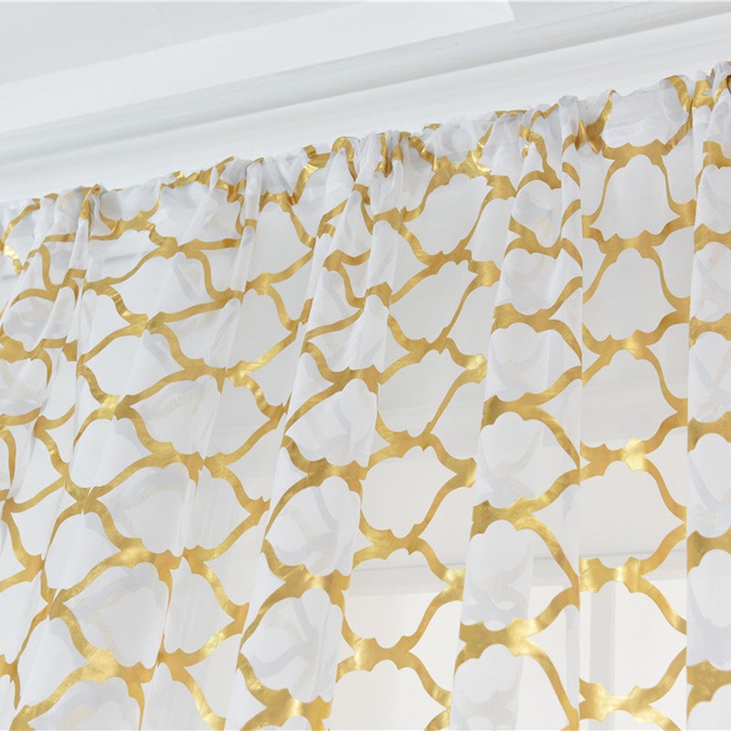 1 Pc Rod Shading Voile Curtain Minimalist Indoor Gird Bronzing Decorative Window Screening Small Half Shading Tulle for Living Room - 100x200cm (Golden) - Image 4