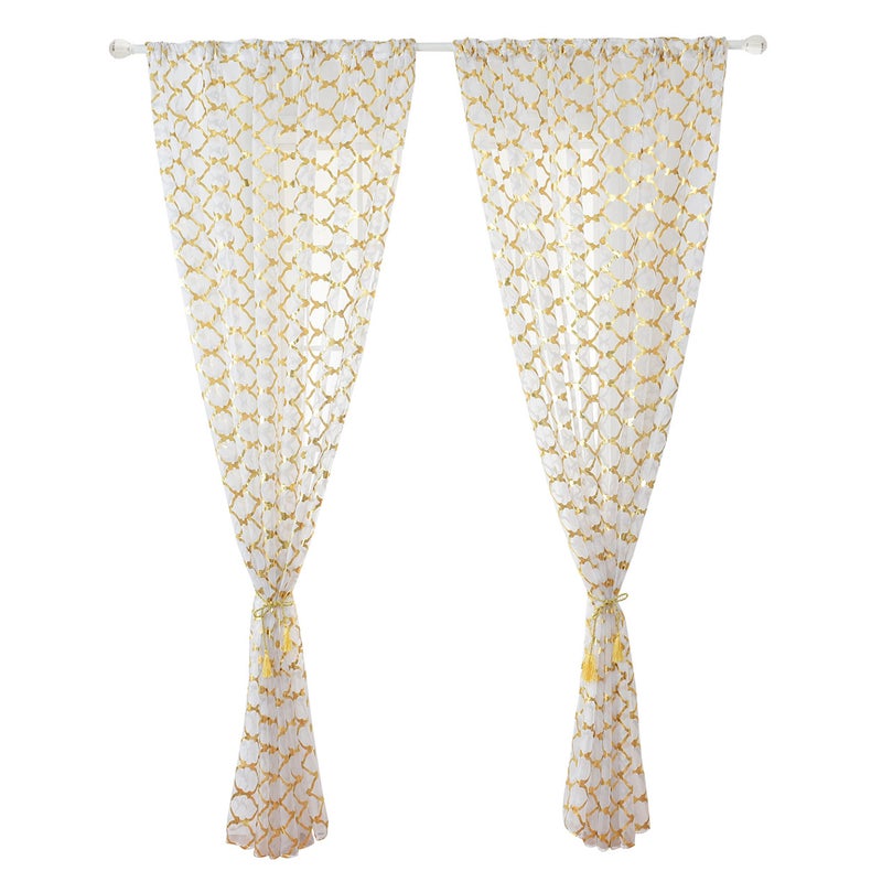 1 Pc Rod Shading Voile Curtain Minimalist Indoor Gird Bronzing Decorative Window Screening Small Half Shading Tulle for Living Room - 100x200cm (Golden) - Image 1