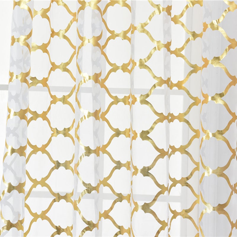 1 Pc Rod Shading Voile Curtain Minimalist Indoor Gird Bronzing Decorative Window Screening Small Half Shading Tulle for Living Room - 100x200cm (Golden) - Image 2