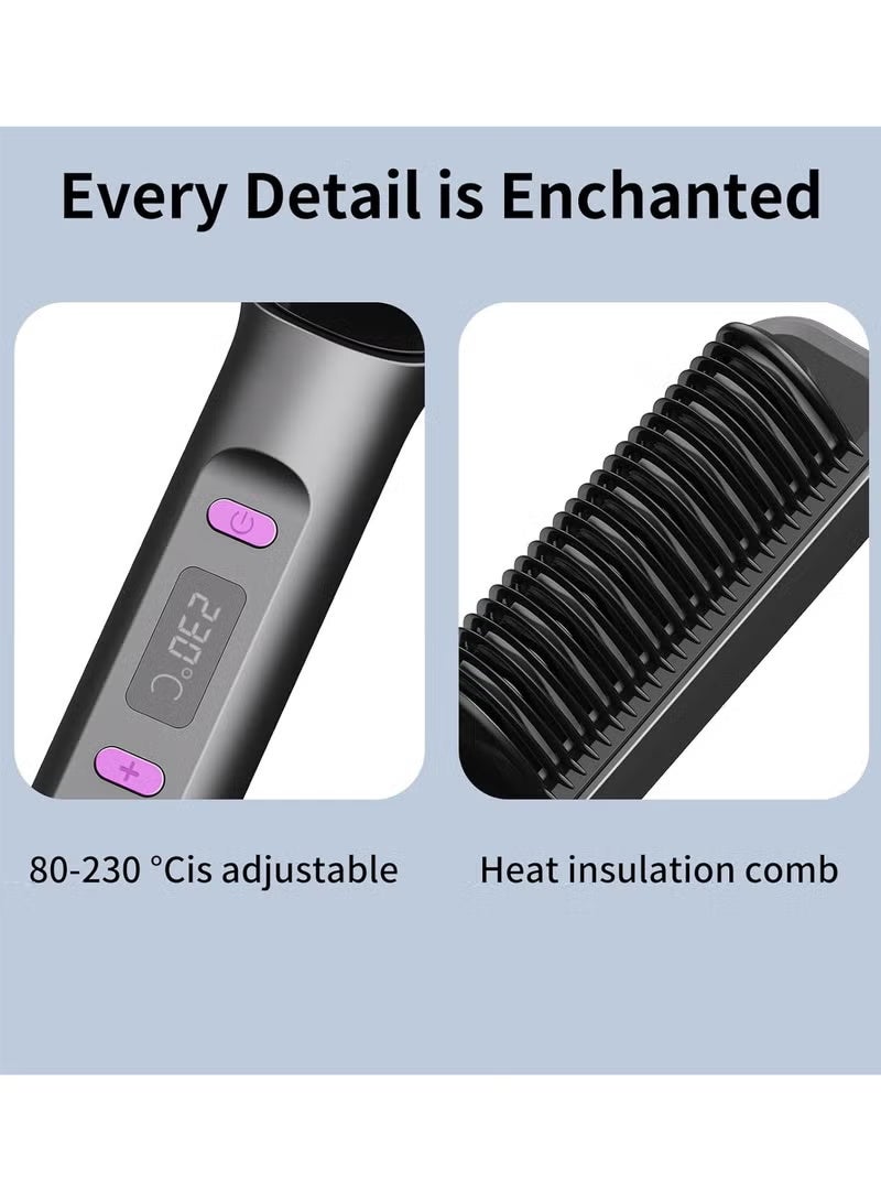 Hair straightener with built-in comb, 2-in-1 straightening brush, perfect for home travel, professional salon, dual heat settings, one-step hair straightener, professional strong ceramic tourmaline ionic heat brush for all hair types - Image 5