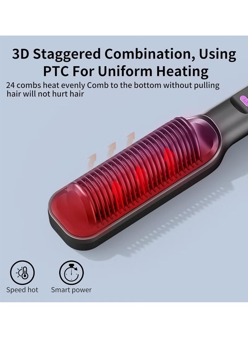 Hair straightener with built-in comb, 2-in-1 straightening brush, perfect for home travel, professional salon, dual heat settings, one-step hair straightener, professional strong ceramic tourmaline ionic heat brush for all hair types - Image 3