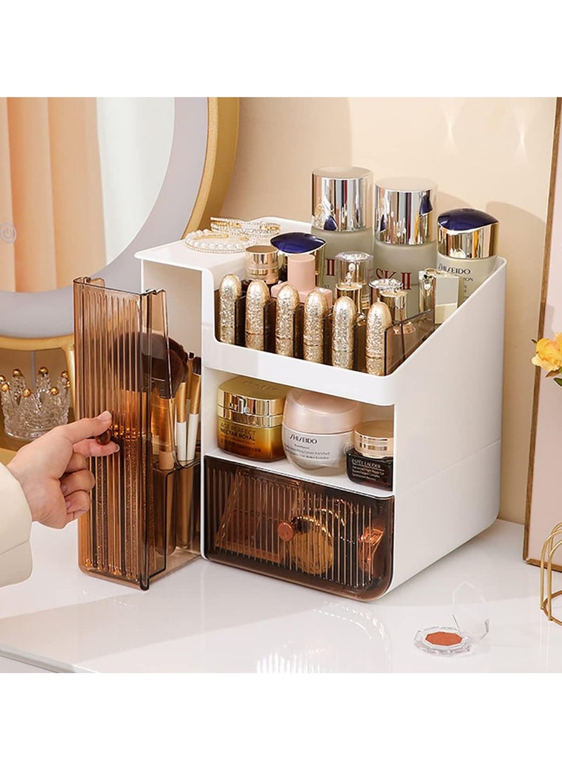 Blueland - Makeup Organizer 3 Tier Luxury Countertop Cosmetic Storage Box with Multifunctional Makeup Jewelry Drawer Desktop Beauty Display Organiser Stand for Lipsticks Brushes Lotions - Image 1