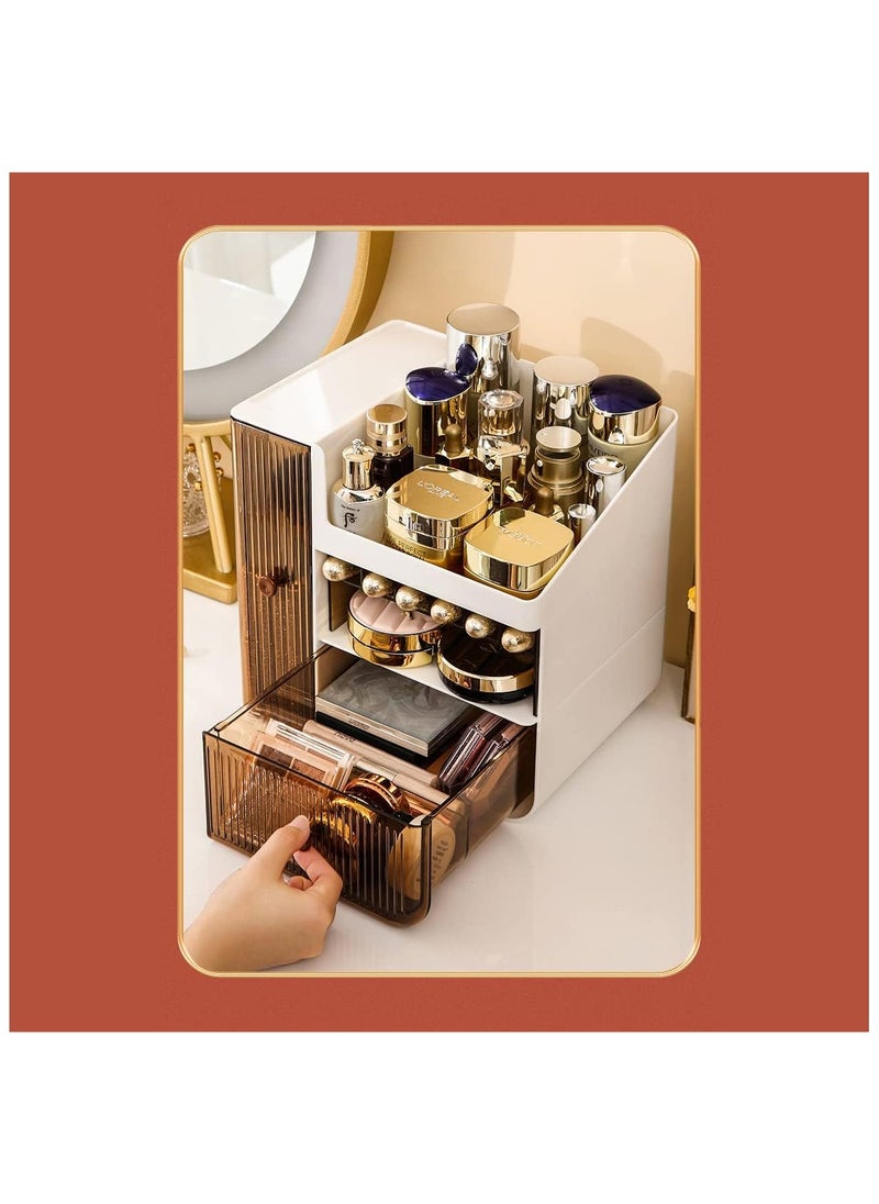 Blueland - Makeup Organizer 3 Tier Luxury Countertop Cosmetic Storage Box with Multifunctional Makeup Jewelry Drawer Desktop Beauty Display Organiser Stand for Lipsticks Brushes Lotions - Image 1