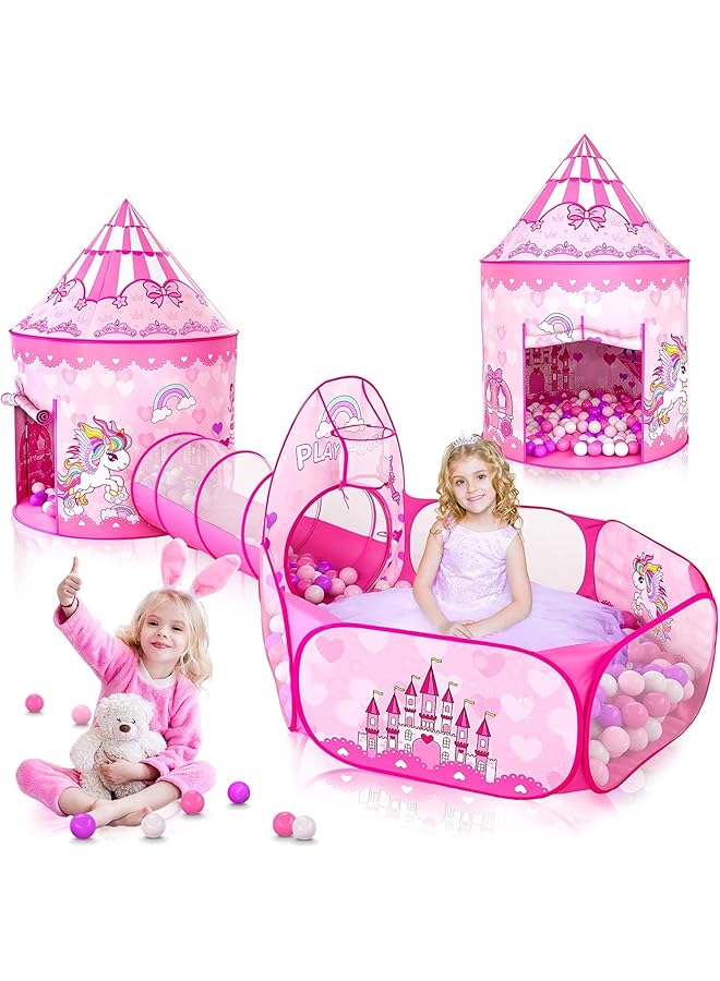 يو-هومي خيمة أميرة مكونة من 3 قطع للبنات، خيمة لعب للأطفال للأولاد مع حفرة كرات ونفق زحف، خيام أميرة للأطفال الصغار، بيت لعب داخلي وخارجي، هدايا مثالية للأطفال - Image 1
