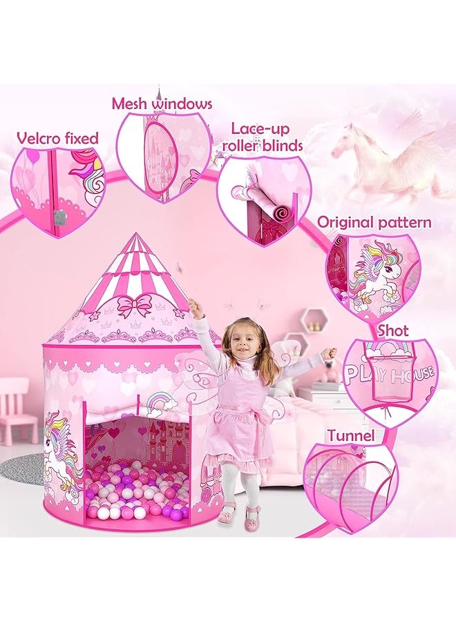 يو-هومي خيمة أميرة مكونة من 3 قطع للبنات، خيمة لعب للأطفال للأولاد مع حفرة كرات ونفق زحف، خيام أميرة للأطفال الصغار، بيت لعب داخلي وخارجي، هدايا مثالية للأطفال - Image 4