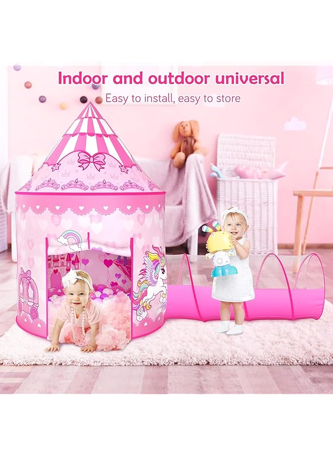 يو-هومي خيمة أميرة مكونة من 3 قطع للبنات، خيمة لعب للأطفال للأولاد مع حفرة كرات ونفق زحف، خيام أميرة للأطفال الصغار، بيت لعب داخلي وخارجي، هدايا مثالية للأطفال - Image 5