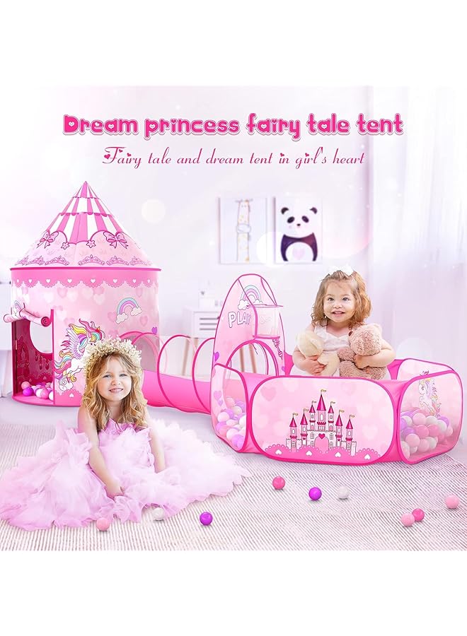 يو-هومي خيمة أميرة مكونة من 3 قطع للبنات، خيمة لعب للأطفال للأولاد مع حفرة كرات ونفق زحف، خيام أميرة للأطفال الصغار، بيت لعب داخلي وخارجي، هدايا مثالية للأطفال - Image 2