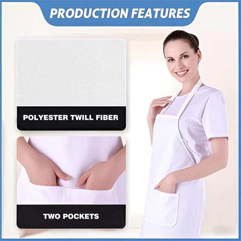 Nymmoata 2 Pack White Bib Aprons: Unisex Apron Bulk with Extra Long Ties - Women Men Apron with Pockets - Chef Aprons for Kitchen Painting Cooking Grill BBQ - Image 4