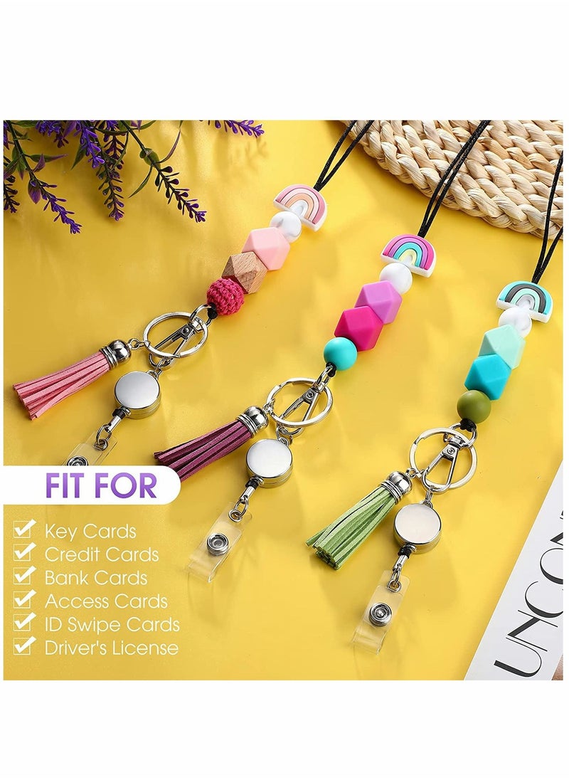 SYOSI - Silicone Beaded Lanyards for ID Badges and Keys 3 Sets Boho Neck Lanyard Necklaces with Retractable Badge Reel Holders Tassel Keychain Strap Lanyard for Women Girls Teacher Students Nurses - Image 1