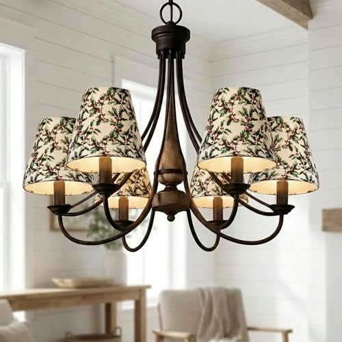 Mr.Color Clip On Chandelier Shades Set of 6,Small Empire Lamp Shades Printed Fabric 3.1" x 5.9" x 5.1" for E12 Candelabra Bulbs,Holly Leaves & Red Berries for Chandeliers,Wall Sconces,Table Lamps - Image 2