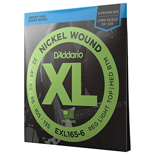 D'Addario EXL165-6 6-String Nickel Wound Bass Guitar Strings, Custom Light, 32-135, Long Scale - Image 1