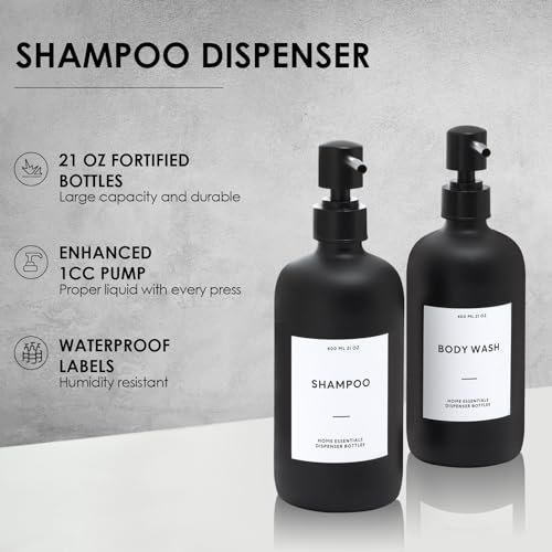 HOMCDALY Shampoo and Conditioner Dispenser, 21oz 3-Pack Refillable Shampoo and Conditioner Bottles, Empty Bathroom Shower Pump Dispenser (21oz-Black - Image 4