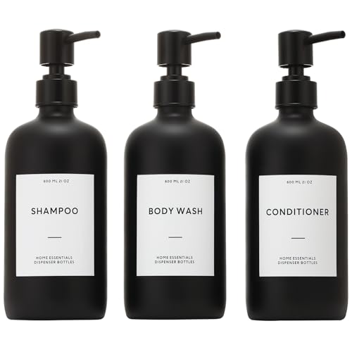 HOMCDALY Shampoo and Conditioner Dispenser, 21oz 3-Pack Refillable Shampoo and Conditioner Bottles, Empty Bathroom Shower Pump Dispenser (21oz-Black - Image 1