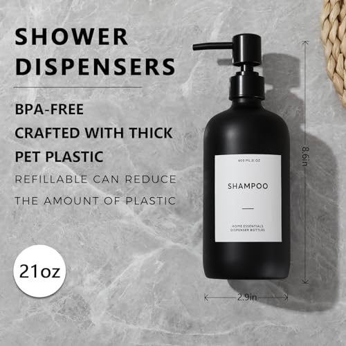 HOMCDALY Shampoo and Conditioner Dispenser, 21oz 3-Pack Refillable Shampoo and Conditioner Bottles, Empty Bathroom Shower Pump Dispenser (21oz-Black - Image 2