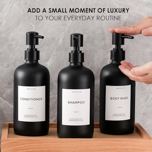 HOMCDALY Shampoo and Conditioner Dispenser, 21oz 3-Pack Refillable Shampoo and Conditioner Bottles, Empty Bathroom Shower Pump Dispenser (21oz-Black - Image 3