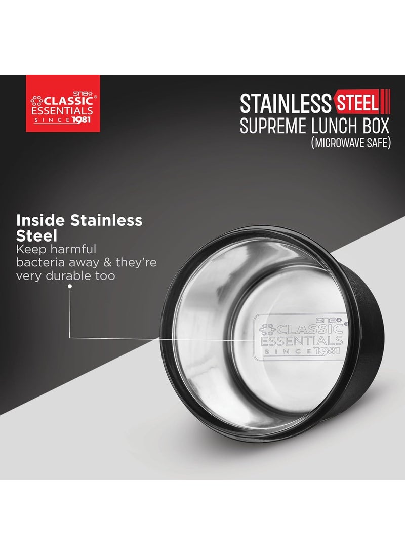 Classic Essentials CLASSIC ESSENTIALS Supreme All in One Lunch Box with Insulated Bag Microwave Safe Containers with Steel Inner Leak Resistant with Bottle Black 4 Containers  - Image 5