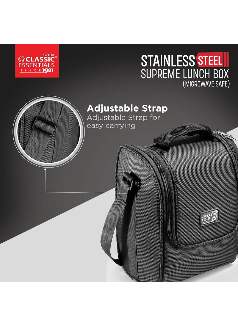 Classic Essentials CLASSIC ESSENTIALS Supreme All in One Lunch Box with Insulated Bag Microwave Safe Containers with Steel Inner Leak Resistant with Bottle Black 4 Containers  - Image 2