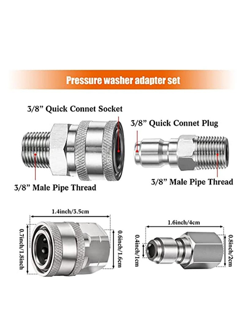 KASTWAVE 2 Sets NPT 3/8 Inch Pressure Washer Coupler Stainless Steel Male and Female Quick Connector Kit Pressure Washer Adapter(Internal Thread, External Thread) - Image 5