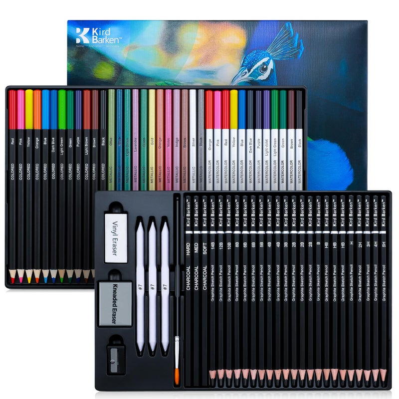 Kird Barken 70 PCS Art Supply Drawing Set Pro Art Supplies with TutorialColored Graphite Charcoal Watercolor Metallic Pencil for Artists Adults Teens Beginner - Image 3