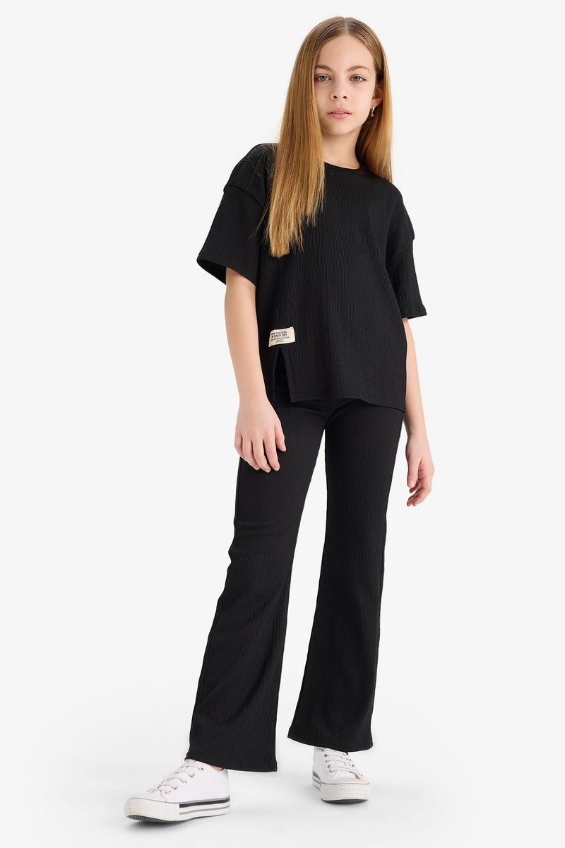 DeFacto Black Girl Girl T-Shirt Bell Bottom Leggings 2 Piece Set Casual - Image 1