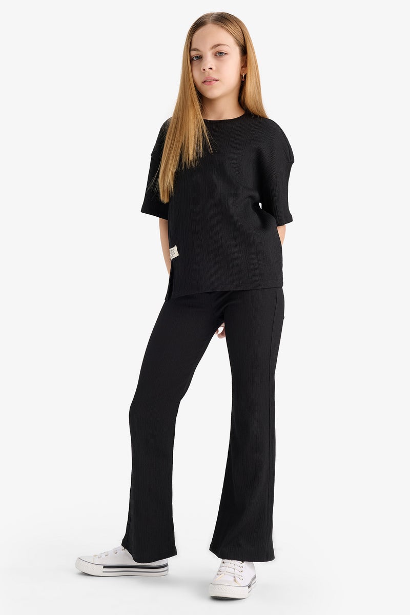 DeFacto Black Girl Girl T-Shirt Bell Bottom Leggings 2 Piece Set Casual - Image 2